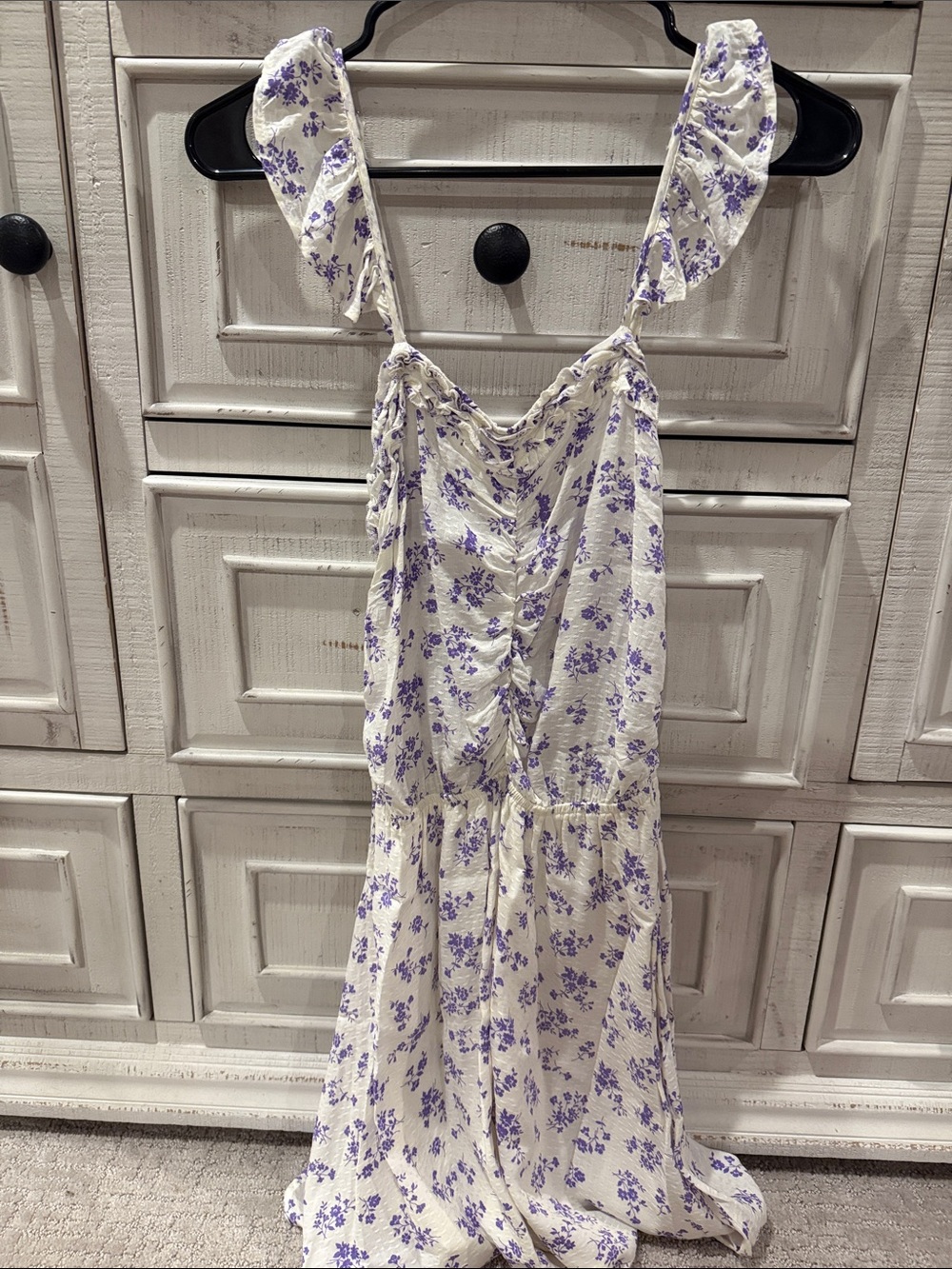 Promesa White Dress with Lavender Floral Ruffle Straps